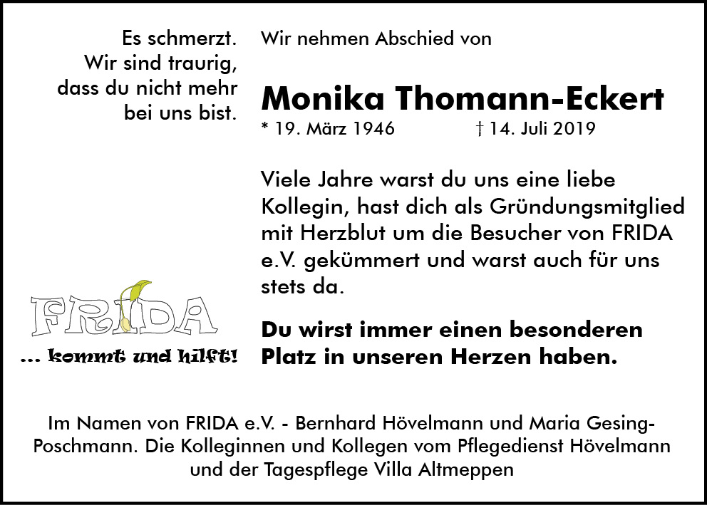 Traueranzeige Monika Thomann Eckert