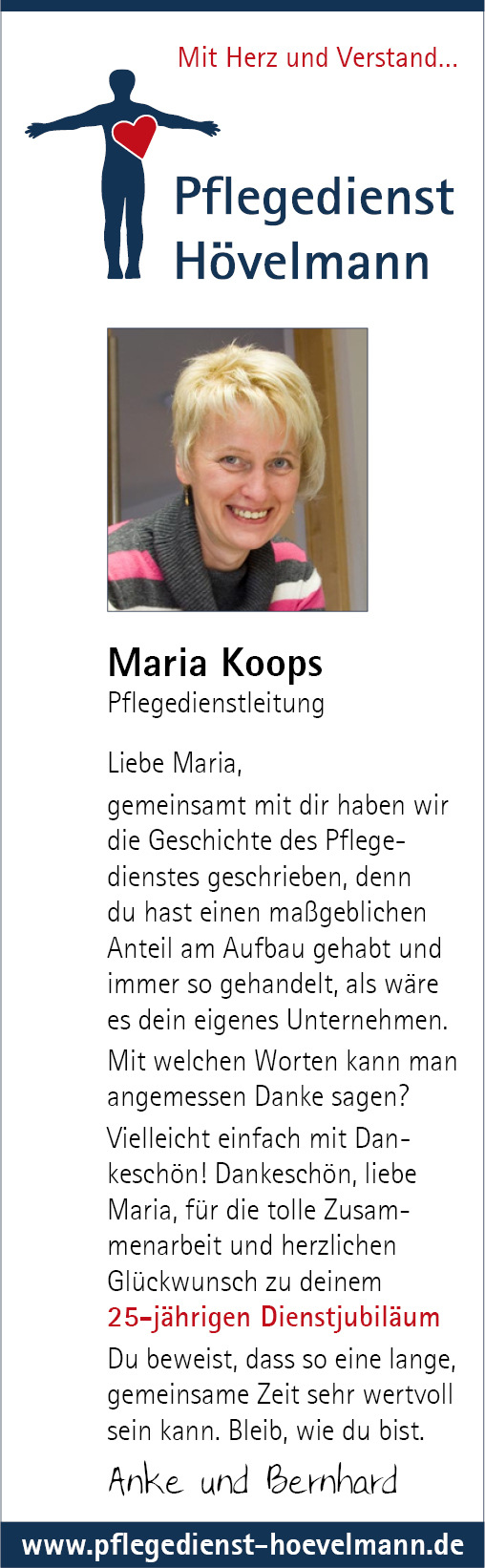 Anzeige Jubiläum Maria Koops 43x139